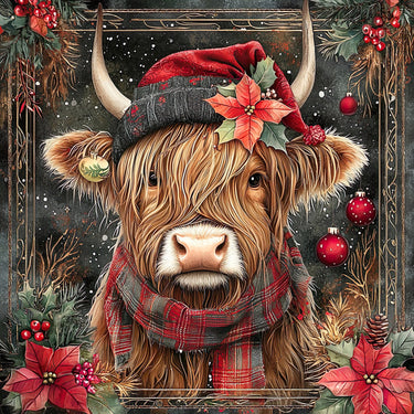Christmas Highland Cow Sign, DCO-102175, Sign For Wreath, 10x10in Metal Sign